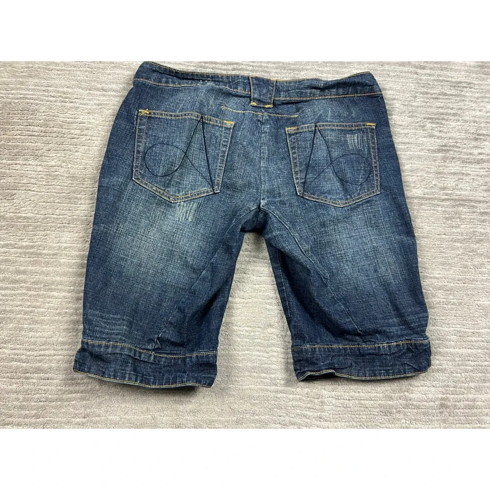 Arizona Jean Co Shorts Women 11 Blue Bermuda Denim Stretch Dark Wash‎ Dbl Button